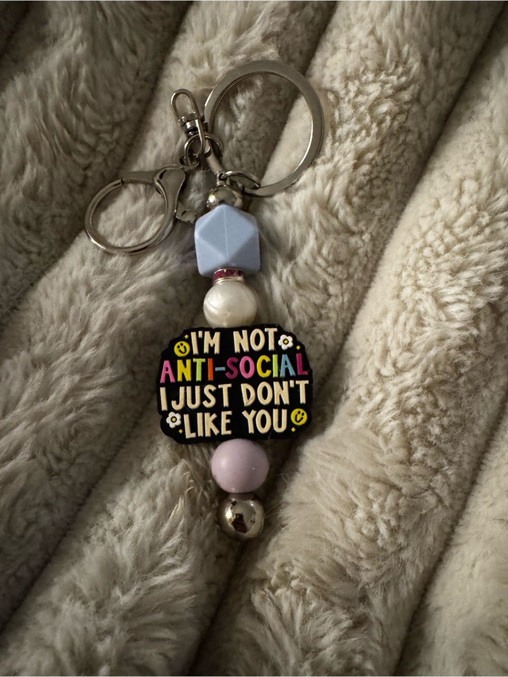 Novelty Pastel Bead Keychain - "I'm Not Anti-Social"